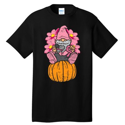 Gnome On Pumpkin Pink Ribbon Breast Cancer Halloween Gift Tall T-Shirt