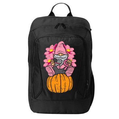 Gnome On Pumpkin Pink Ribbon Breast Cancer Halloween Gift City Backpack