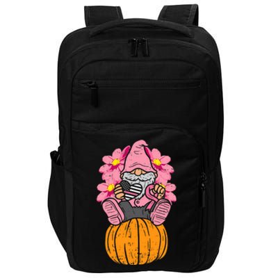 Gnome On Pumpkin Pink Ribbon Breast Cancer Halloween Gift Impact Tech Backpack