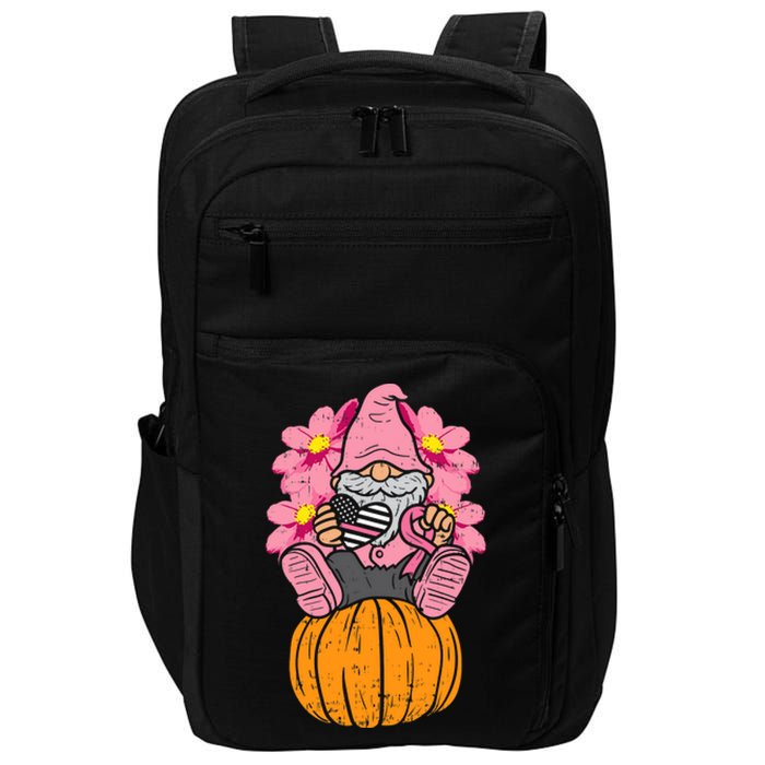 Gnome On Pumpkin Pink Ribbon Breast Cancer Halloween Gift Impact Tech Backpack