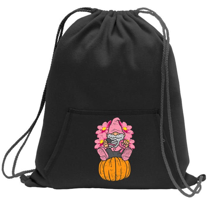 Gnome On Pumpkin Pink Ribbon Breast Cancer Halloween Gift Sweatshirt Cinch Pack Bag