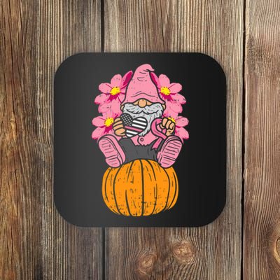 Gnome On Pumpkin Pink Ribbon Breast Cancer Halloween Gift Coaster