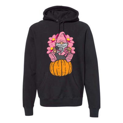 Gnome On Pumpkin Pink Ribbon Breast Cancer Halloween Gift Premium Hoodie