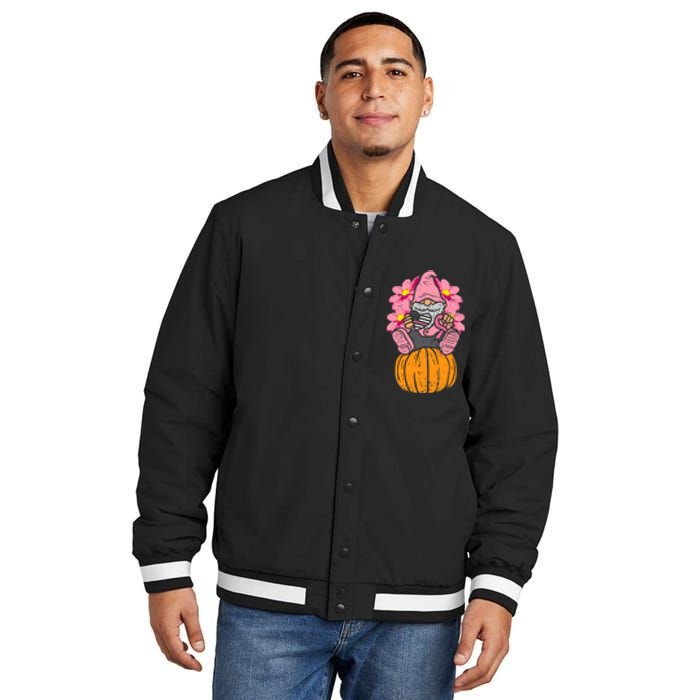 Gnome On Pumpkin Pink Ribbon Breast Cancer Halloween Gift Insulated Varsity Jacket