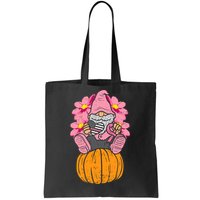 Gnome On Pumpkin Pink Ribbon Breast Cancer Halloween Gift Tote Bag