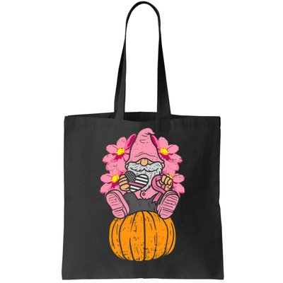 Gnome On Pumpkin Pink Ribbon Breast Cancer Halloween Gift Tote Bag