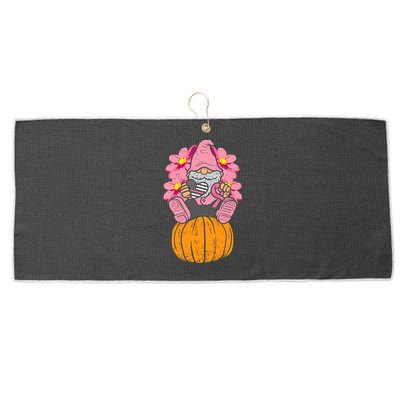 Gnome On Pumpkin Pink Ribbon Breast Cancer Halloween Gift Large Microfiber Waffle Golf Towel