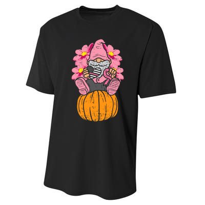 Gnome On Pumpkin Pink Ribbon Breast Cancer Halloween Gift Performance Sprint T-Shirt