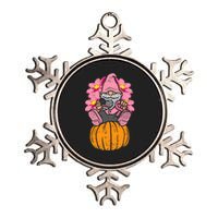 Gnome On Pumpkin Pink Ribbon Breast Cancer Halloween Gift Metallic Star Ornament