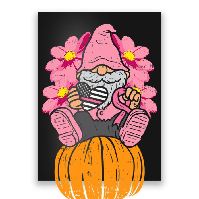 Gnome On Pumpkin Pink Ribbon Breast Cancer Halloween Gift Poster