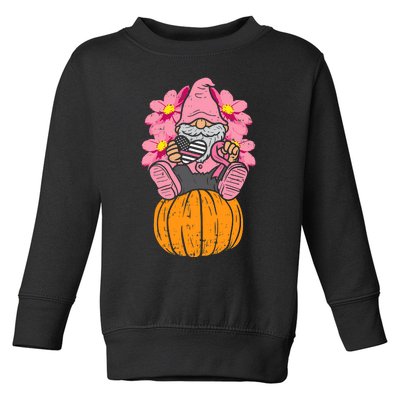 Gnome On Pumpkin Pink Ribbon Breast Cancer Halloween Gift Toddler Sweatshirt