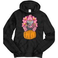 Gnome On Pumpkin Pink Ribbon Breast Cancer Halloween Gift Tie Dye Hoodie