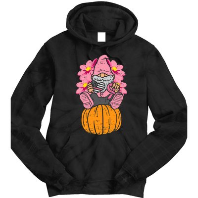 Gnome On Pumpkin Pink Ribbon Breast Cancer Halloween Gift Tie Dye Hoodie