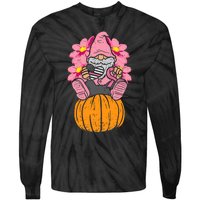 Gnome On Pumpkin Pink Ribbon Breast Cancer Halloween Gift Tie-Dye Long Sleeve Shirt