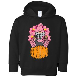 Gnome On Pumpkin Pink Ribbon Breast Cancer Halloween Gift Toddler Hoodie