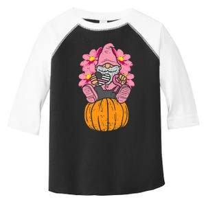 Gnome On Pumpkin Pink Ribbon Breast Cancer Halloween Gift Toddler Fine Jersey T-Shirt