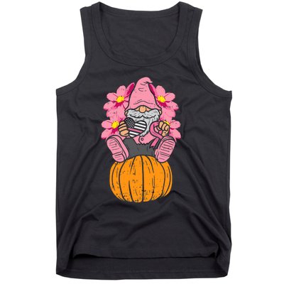 Gnome On Pumpkin Pink Ribbon Breast Cancer Halloween Gift Tank Top