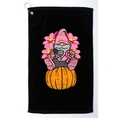 Gnome On Pumpkin Pink Ribbon Breast Cancer Halloween Gift Platinum Collection Golf Towel