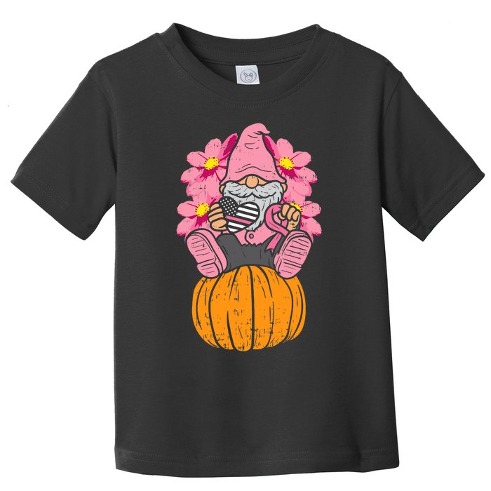 Gnome On Pumpkin Pink Ribbon Breast Cancer Halloween Gift Toddler T-Shirt