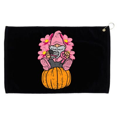 Gnome On Pumpkin Pink Ribbon Breast Cancer Halloween Gift Grommeted Golf Towel