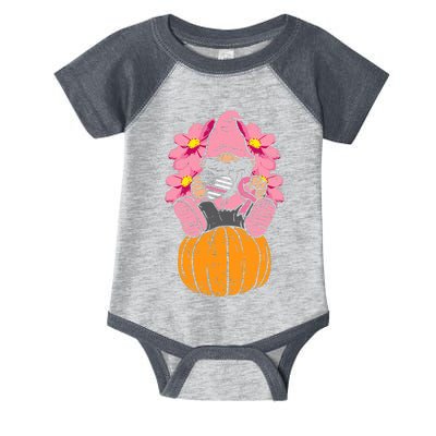 Gnome On Pumpkin Pink Ribbon Breast Cancer Halloween Gift Infant Baby Jersey Bodysuit