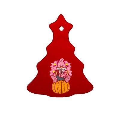 Gnome On Pumpkin Pink Ribbon Breast Cancer Halloween Gift Ceramic Tree Ornament