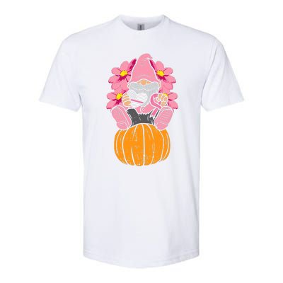 Gnome On Pumpkin Pink Ribbon Breast Cancer Halloween Gift Softstyle CVC T-Shirt