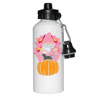 Gnome On Pumpkin Pink Ribbon Breast Cancer Halloween Gift Aluminum Water Bottle