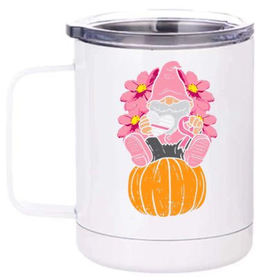 Gnome On Pumpkin Pink Ribbon Breast Cancer Halloween Gift 12 oz Stainless Steel Tumbler Cup