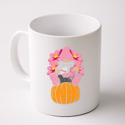 Gnome On Pumpkin Pink Ribbon Breast Cancer Halloween Gift Coffee Mug