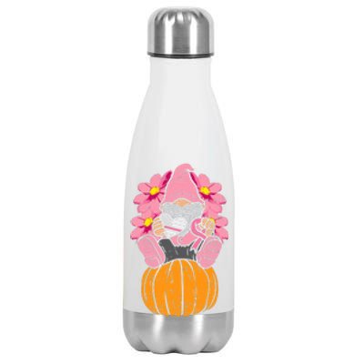 Gnome On Pumpkin Pink Ribbon Breast Cancer Halloween Gift Stainless Steel Insulated Water Bottle