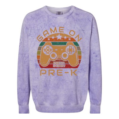 Game On PreK Video Gamer Gift First Day Of Preschool Funny Gift Colorblast Crewneck Sweatshirt