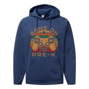 Game On PreK Video Gamer Gift First Day Of Preschool Funny Gift Performance Fleece Hoodie