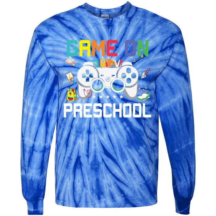 Game On Preschool Back To School Gamer Funny Preschool Gift Tie-Dye Long Sleeve Shirt