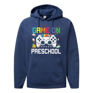 Game On Preschool Back To School Gamer Funny Preschool Gift Performance Fleece Hoodie