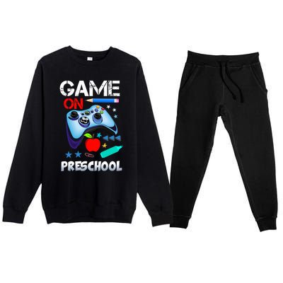 Game On Preschool First Day Of School Gamer Back To School Gift Premium Crewneck Sweatsuit Set