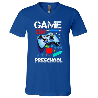 Game On Preschool First Day Of School Gamer Back To School Gift V-Neck T-Shirt