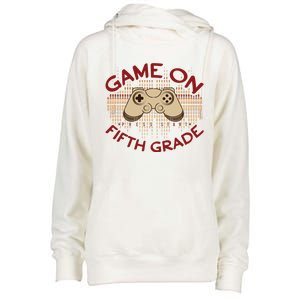 Game On Press Start! 5Th Grade Computer Games Gaming Gamer Funny Gift Womens Funnel Neck Pullover Hood