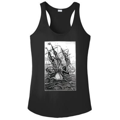 Giant Octopus Pirate Ship Vintage Kraken Sailing Squid Ladies PosiCharge Competitor Racerback Tank