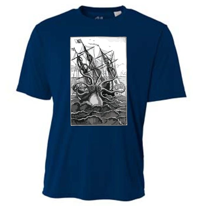 Giant Octopus Pirate Ship Vintage Kraken Sailing Squid Cooling Performance Crew T-Shirt