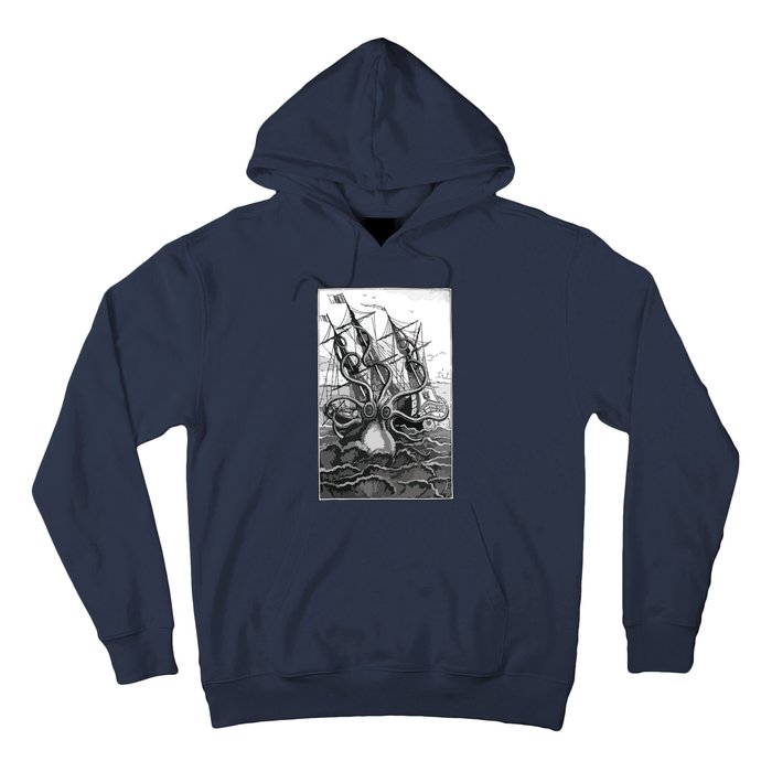 Giant Octopus Pirate Ship Vintage Kraken Sailing Squid Hoodie