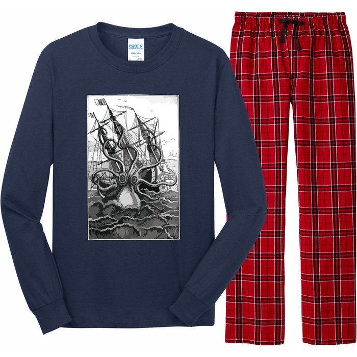 Giant Octopus Pirate Ship Vintage Kraken Sailing Squid Long Sleeve Pajama Set