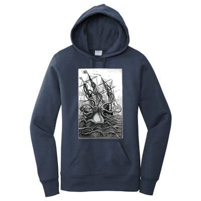 Giant Octopus Pirate Ship Vintage Kraken Sailing Squid Women's Pullover Hoodie