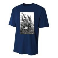 Giant Octopus Pirate Ship Vintage Kraken Sailing Squid Performance Sprint T-Shirt