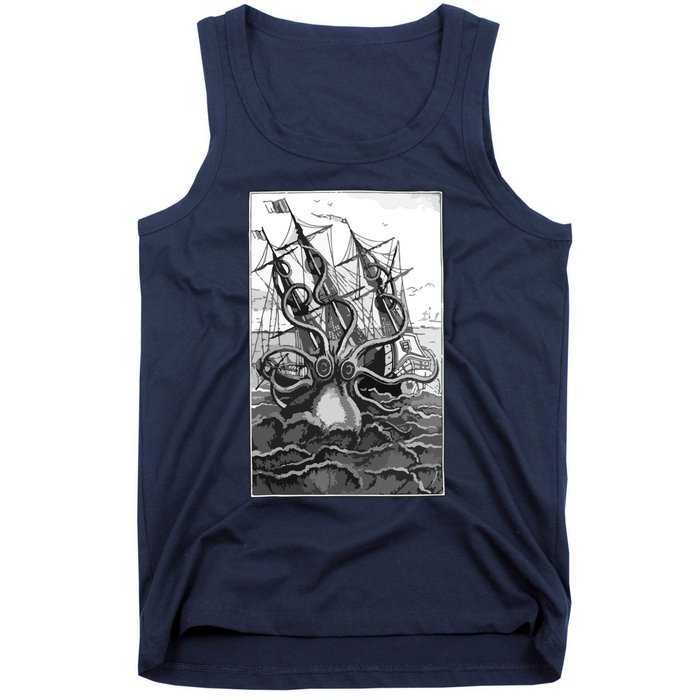 Giant Octopus Pirate Ship Vintage Kraken Sailing Squid Tank Top