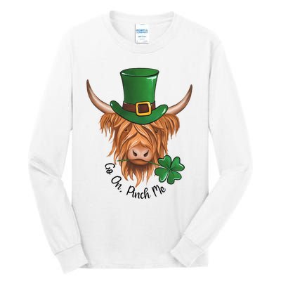 Go On Pinch Me St Patricks Day Cow Farmer Farming Tall Long Sleeve T-Shirt