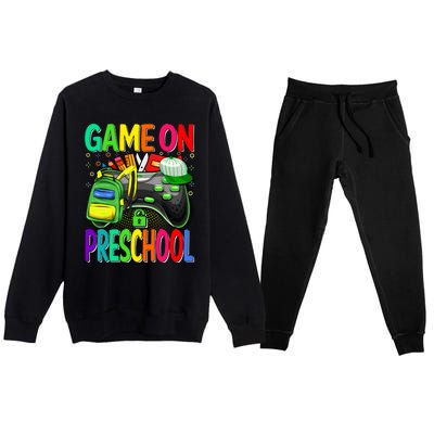 Game On Preschool Back To School Preschool Level Unlocked Gift Premium Crewneck Sweatsuit Set