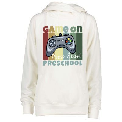 Game On Press Start Preschool Gamer Back To School Vintage Cute Gift Womens Funnel Neck Pullover Hood