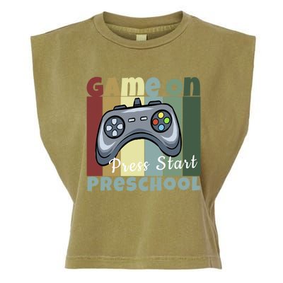 Game On Press Start Preschool Gamer Back To School Vintage Cute Gift Garment-Dyed Women's Muscle Tee