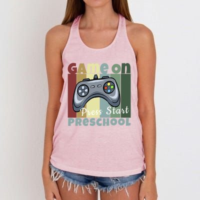 Game On Press Start Preschool Gamer Back To School Vintage Cute Gift Women's Knotted Racerback Tank